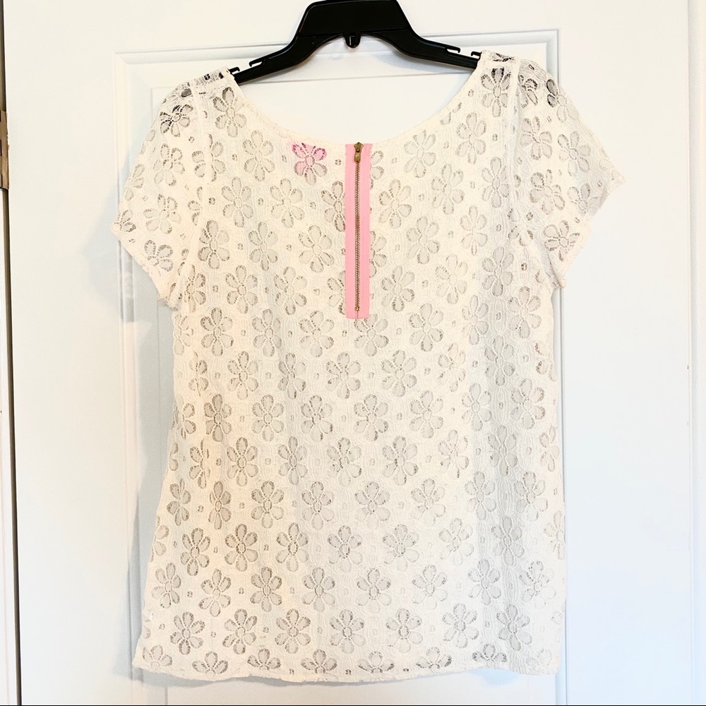 Lilly Pulitzer White Floral Lace Top Pink Zipper
